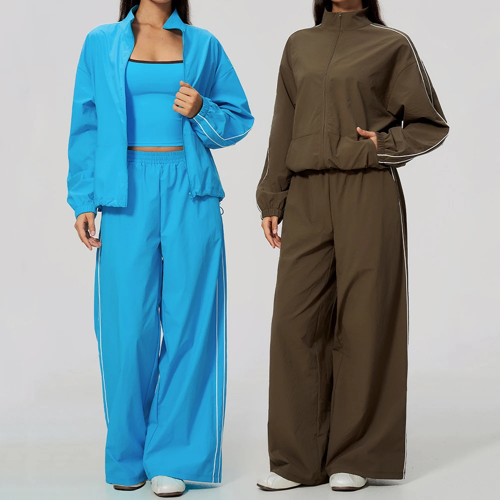 2 Piece Yoga Set Women's Tracksuits Zipprt Long Sleeve Sports Outfits High Waist Wide Leg Pants Gym Clothing Female Fitness Suit