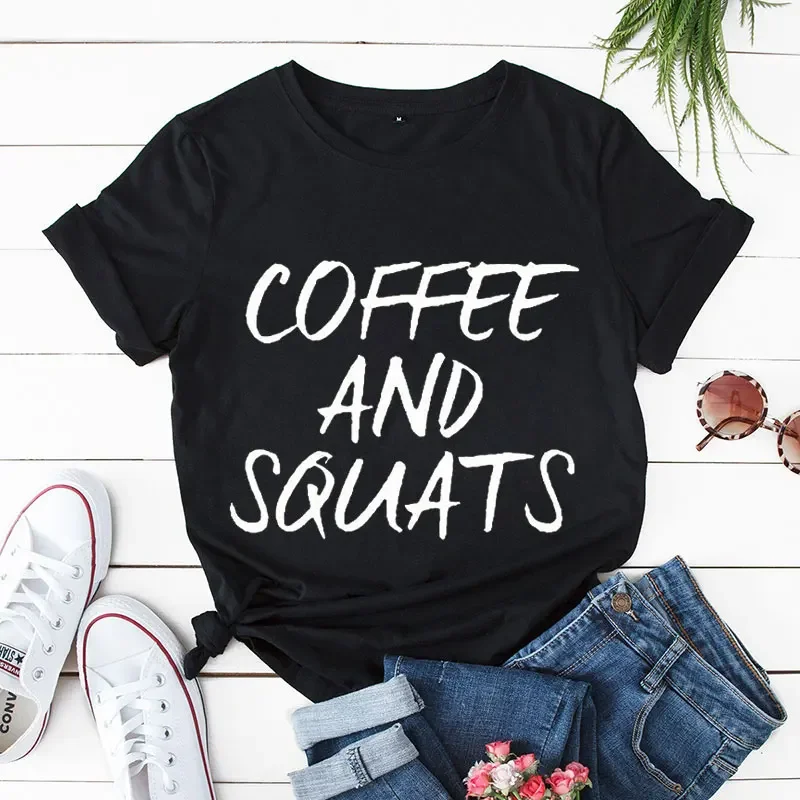 

Coffee and Squats Print Women Tshirts Casual Clothing Short Sleeve T-shirts Funny T Shirt Lady Yong Girl Top Tee Hipster Tshirts