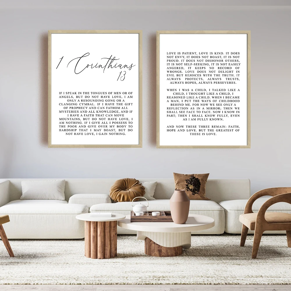 Bible Verse Quotes Posters Print 1 Corinthians 13 Modern Verse Wall Paintings Mural Decor for Living Room Office Decoration