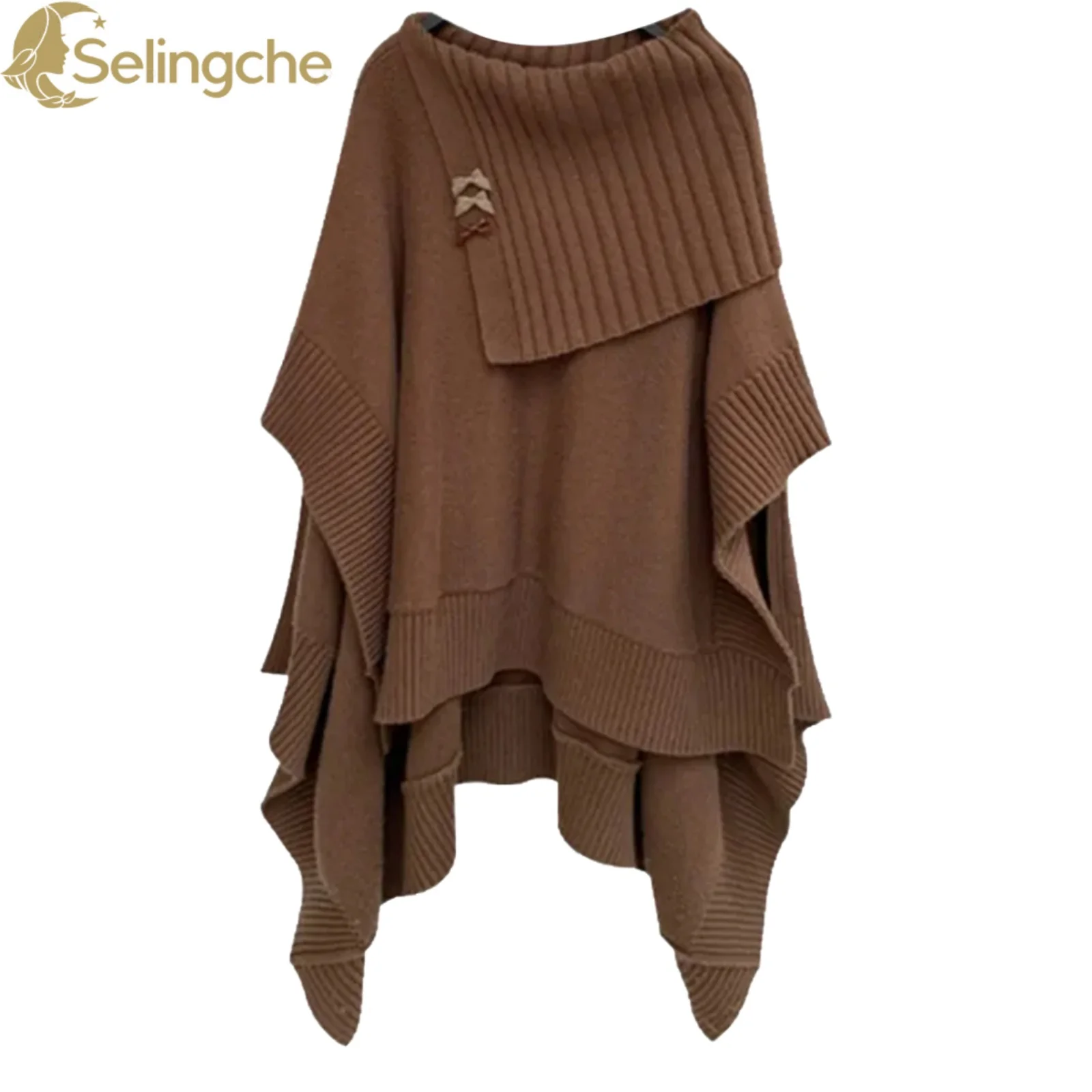 Autumn and Winter New Irregular Knitted Sweater Women's Top Fashion Knitted Shawl Coat