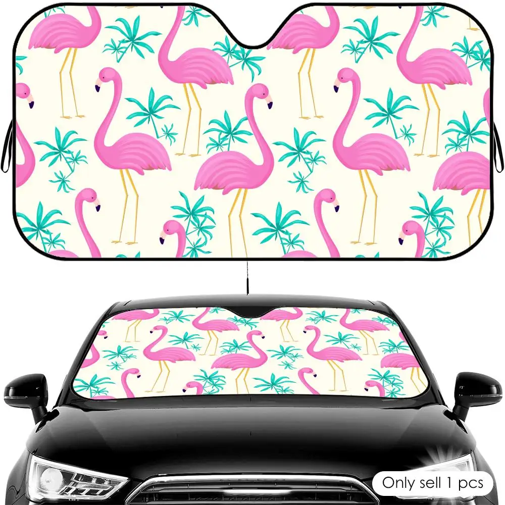 Pink Flamingo Printed Sun Visor Foldable Universal Car Windshield Sun Shade UV Protection Heat Insulation Foldable Cover