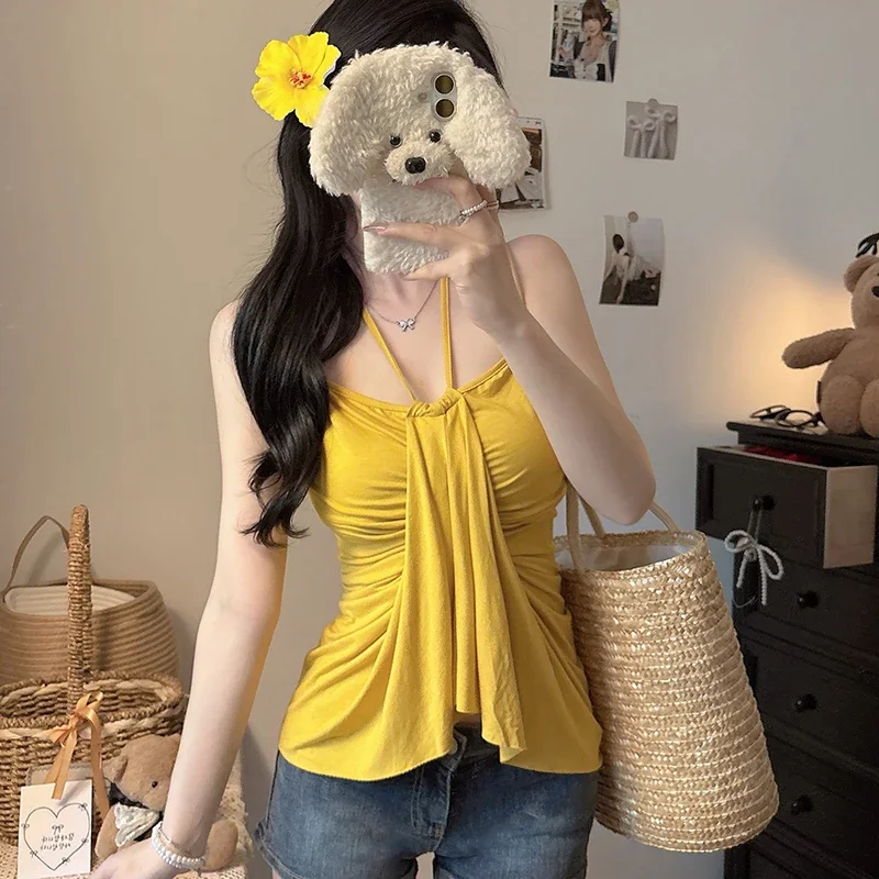 الكورية مثير بلوزة بسيطة المرأة الصيف موضة سليم الرسن القمم الخصر غطاء البطن كاميس الدبابات القمم سيدة