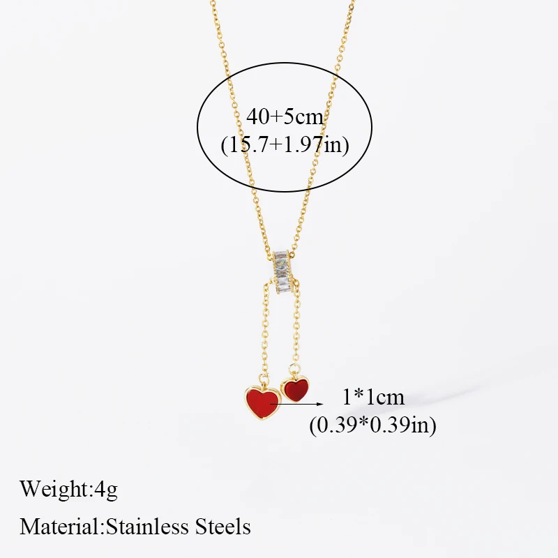 EILIECK 316L Stainless Steel Red Double Heart Pendant Pendant Necklace For Women Fashion New Gift Neck Chain Waterproof Jewelry