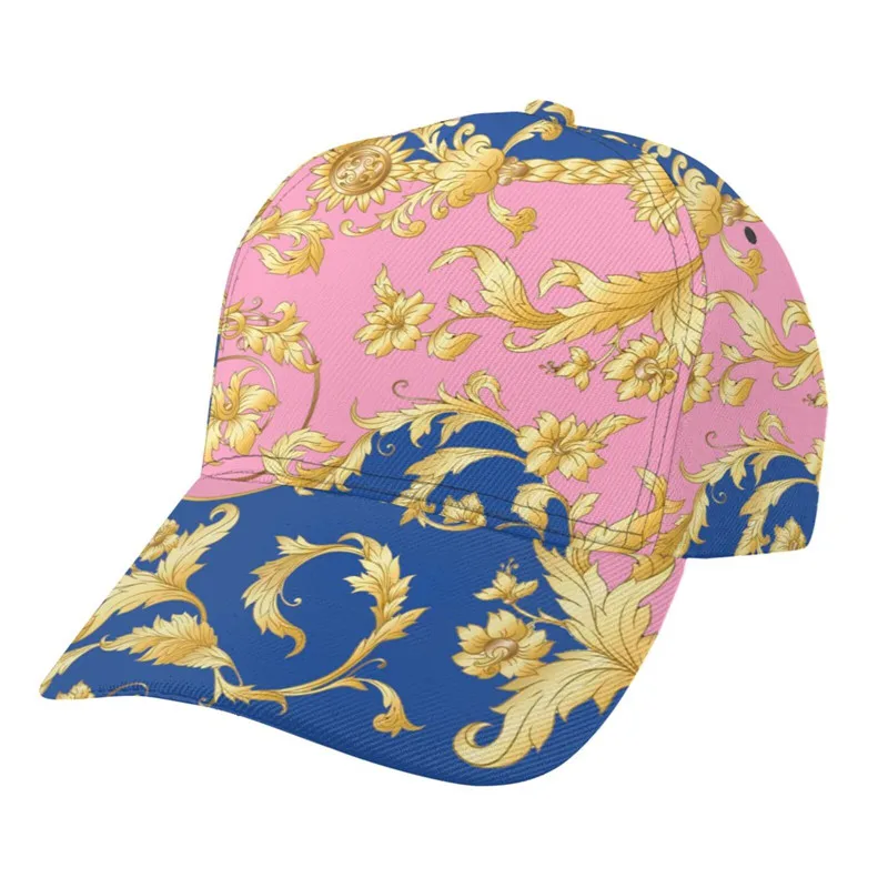 

Noisydesigns Pink And Blue Men's Caps Female Outdoor Casual Sun Luxury Gold Floral Deisgn Baseball Hat Cool Women Spring Autumn