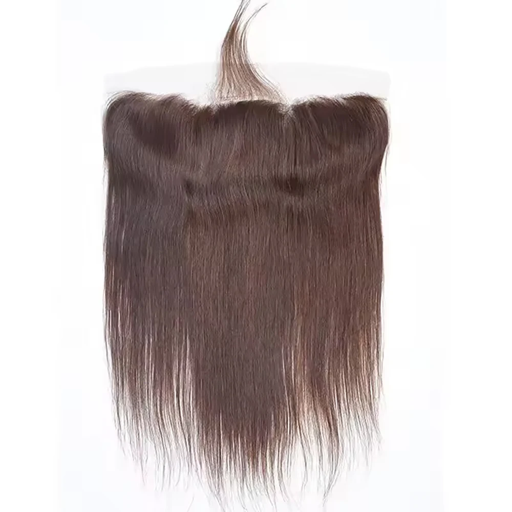 4 #   チョコレートブラウンストレートヘア透明レース閉鎖 13 × 4 レース前摘みベビーヘア 100% 人毛ウィッグ