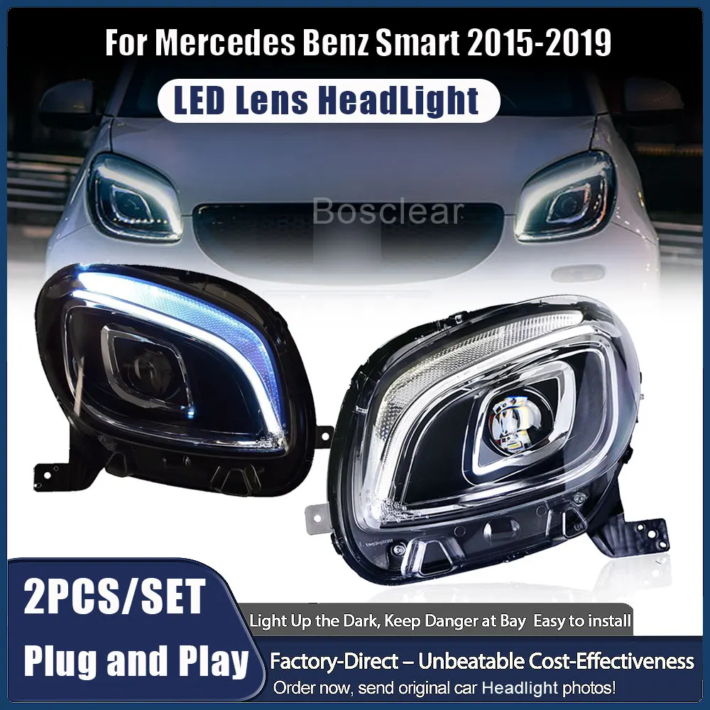for Mercedes-Benz Smart Headlights Assembly 2015 2016 2017 2018 2019 Modified LED Daytime Running Lights Upgrade Lens Headlights