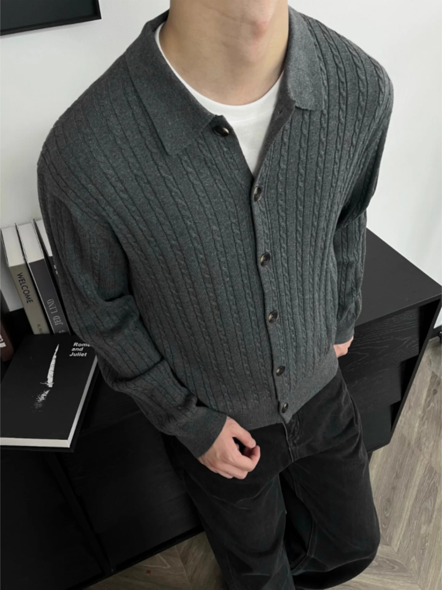 

Мужской вязаный свитер Cleanfit: Новинка, элегантный кардиган с узором косы, повседневная комфортная верхняя одежда с длинными рукавами