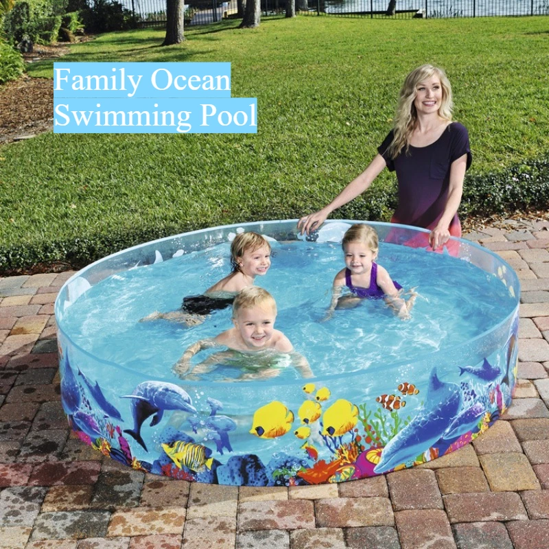 Family Inflatable Pool Circular Kids Water Play Center with Thick Rubber Base Drain Valve, Outdoor Splash Pad for Summer