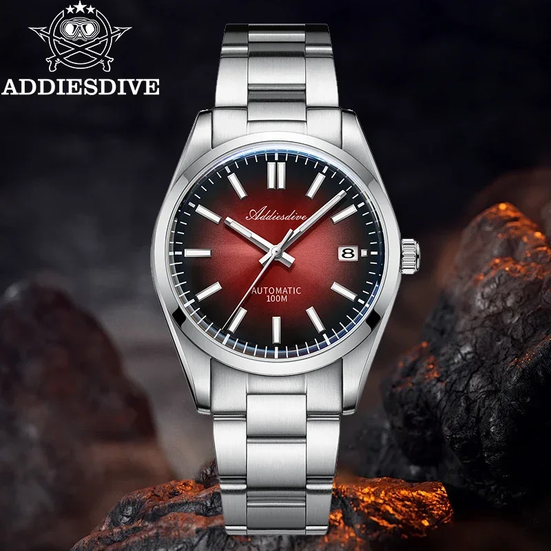 ADDIESDIVE 39mm New Men Watch Sappire Luxury NH35 Automatic Red Gradient Dial Luminous Waterproof 100m Diving Wristwatch AD2071