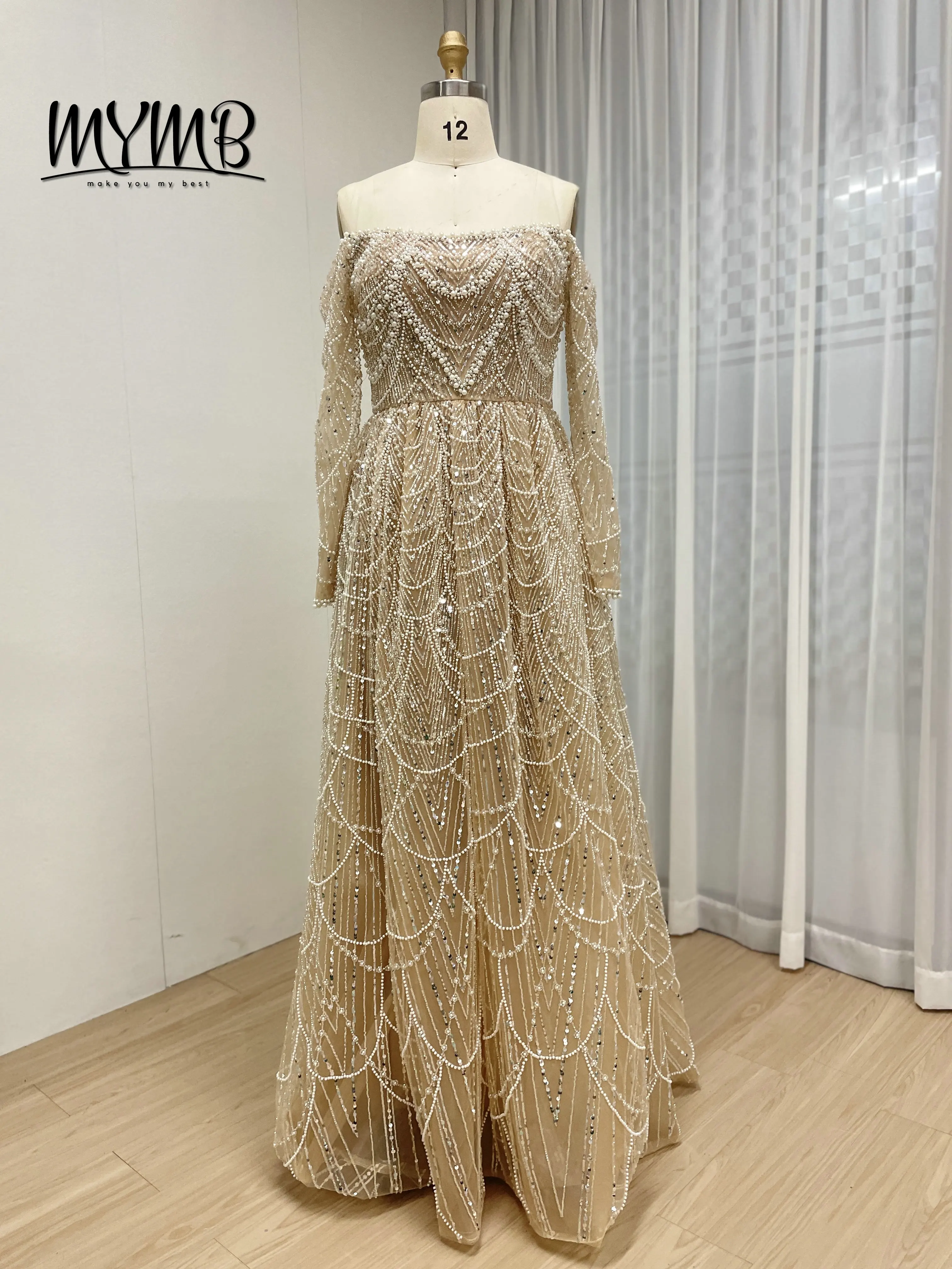 

MYMB Роскошное платье цвета шампанского для женщин, вечерние новые вечерние платья из бисера, элегантные свадебные платья больших размеров для невесты MY30105L-2L