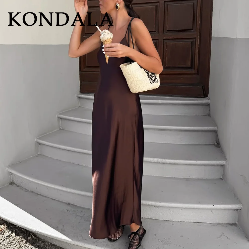 KONDALA 2025 Spring Summer Sexy Satin Solid Cami Dress Fashion Nightclub Strapless Backless Sleeveless Slim Lady Zipper Dress