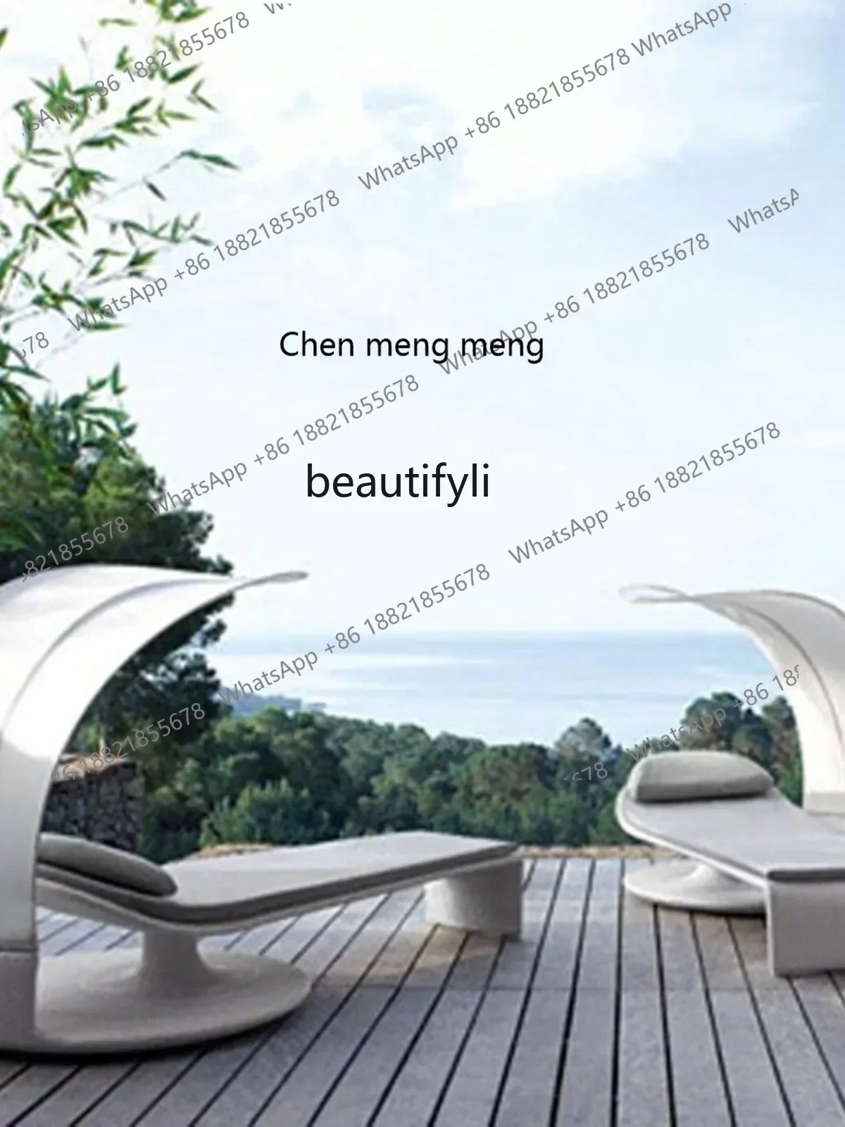 

CC Outdoor Lounge Swimming Pool Beach Recliner Courtyard Outdoor Leisure Lazy Terrace Rattan Backrest Creative Bed