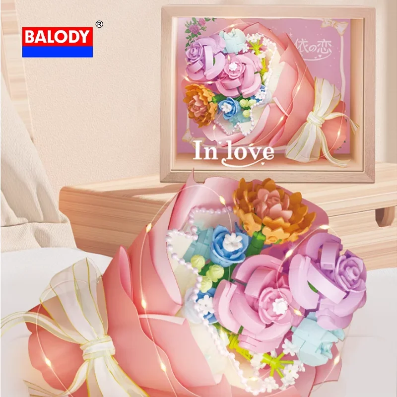 BALODY Fashion Bouquet Splicing Block Box Maiden Heart Rose Cherry Blossom Table Decoration Artistic Style Girls Christmas Gift