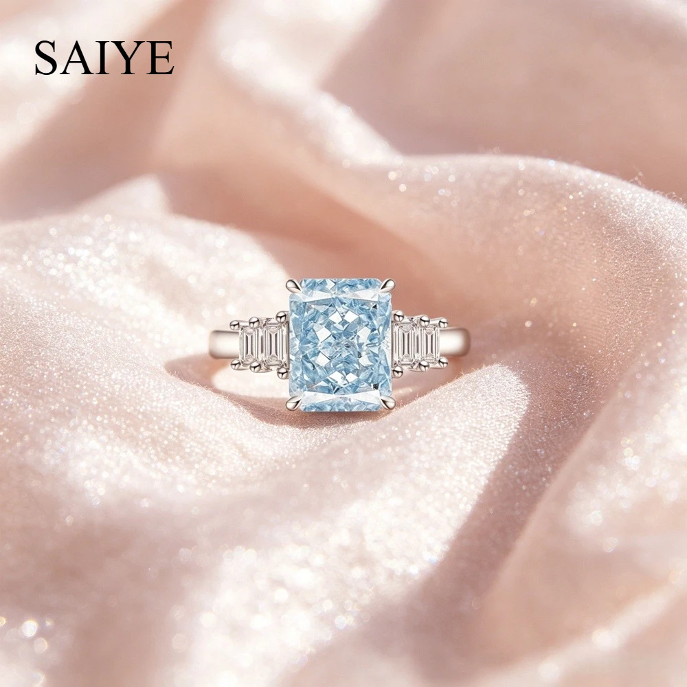 

925 Sterling Silver Square Cubic Zirconia Ring Adjustable Open Band Statement Fine Jewelry Ring for Women Daily Wear