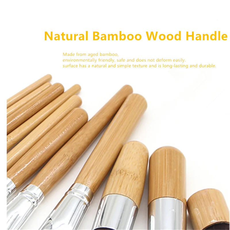 مجموعة فرش مكياج مكونة من 11 قطعة من الخيزران مع حقيبة قماش صديقة للبيئة عبر الحدود الأكثر مبيعًا أدوات تجميل محمولة بالجملة