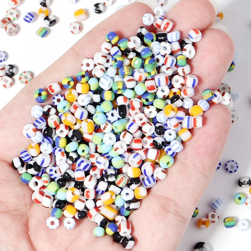 Apx 130pcs/Lot 4mm Stripe Czech Glass Seed Beads Round Acrylic Spacer Beads For Jewelry Making DIY Bracelet Necklace Accessories