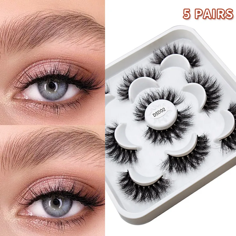 Nuevo 5 pares 8-25mm pestañas naturales 3D suministros de extensión de pestañas Kit de maquillaje extensión de pestañas de visón pestañas magnéticas de visón