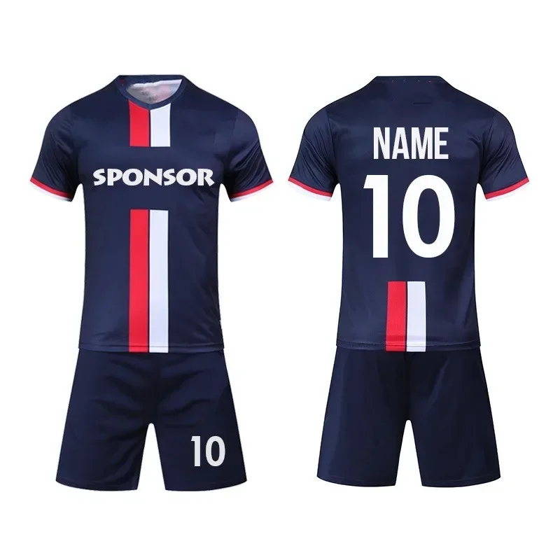 

Round Collar Blue Red White Team Soccer Ourfield Kits Custom Sublimation Printing Club Training Football Jersey Sets tracksuit