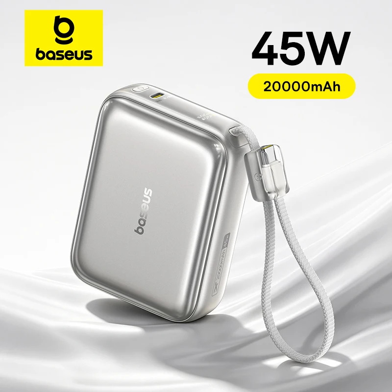 Baseus 45W Power Bank 20000mAh Built-In USB-C Cable Smaller Fast Charger Portable For iPhone 18 17 Pro Max Duo Samsung S26 Ultra