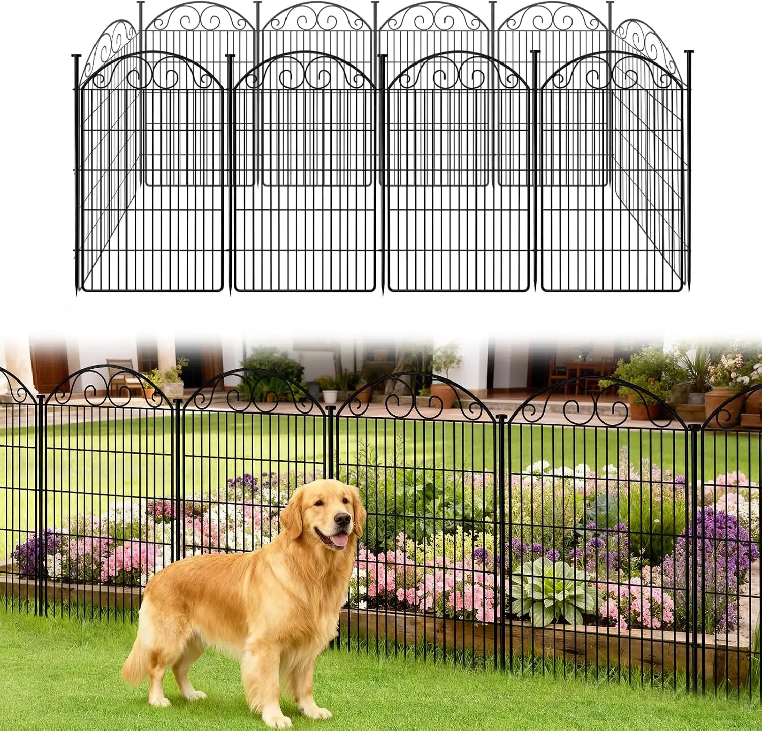10 Panels No Dig Decorative Garden Dog Fence Outdoor for Yard, 48in(H) x 24.16ft(W) Tall Animal Barrier Fenceing Panels