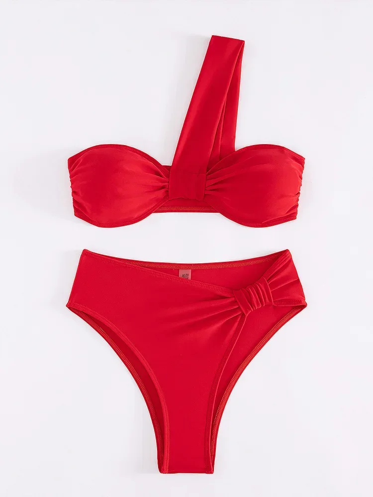 UETEEY 2025 New Summer Bikini Set Sexy Single Shoulder Bikini 2 Piece Set for Women Solid Split Swimsuit Backless Beach Bikini