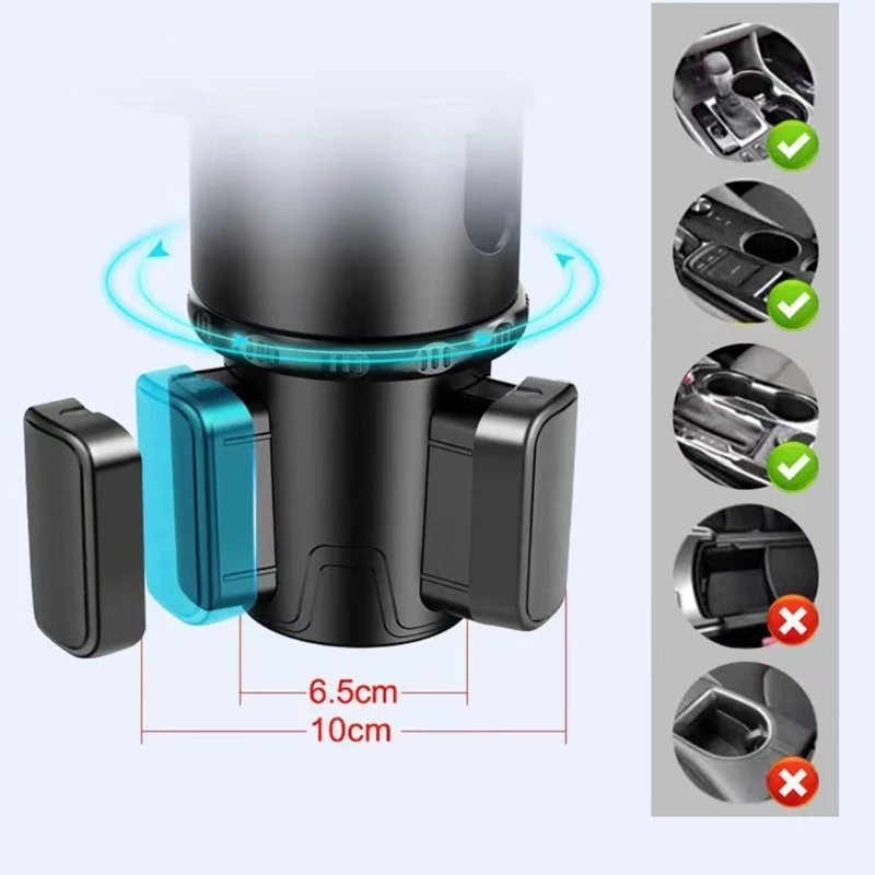 Car Cup Holder Mount Adapter with Integrated Tray, Textured Grip Top, and Space for Drinks, Phones, Breakfast, and Snacks