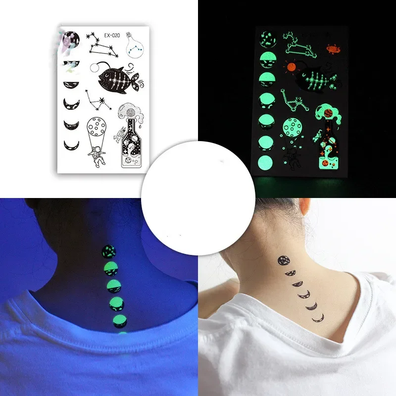 

1Pcs Halloween Luminous Tattoo Ghost Taty for Kids Fake Tattoo Witch Glowing In Dark Waterproof Temporary Tattoo Stickers