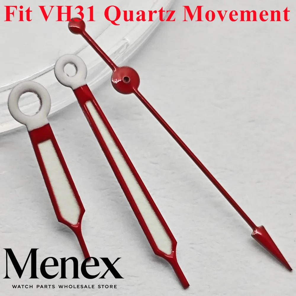 Menex Silver/Black/Red Watch Hands Green Luminous Fit VH31 Quartz Movement Pointer Set Watch Mod Replacement Spare Repair Parts