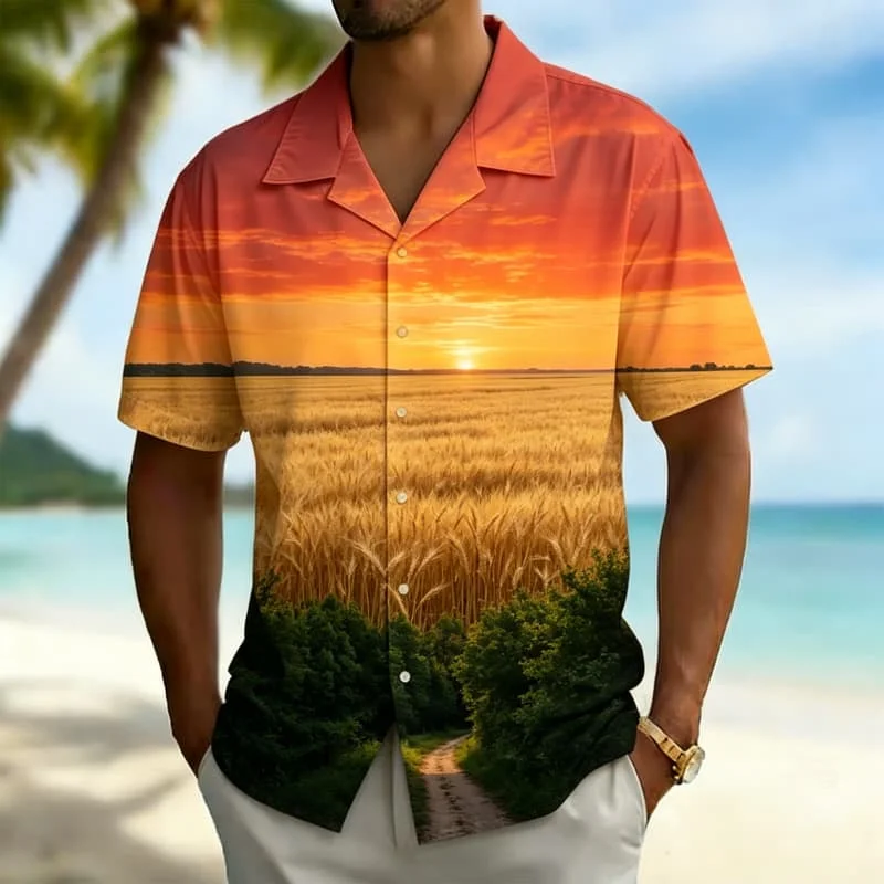 Men's Seasonal Nature Landscape Print Shirt ，for Hiking Trips, Nature Walks, Casual Hangouts and Refreshing Everyday Style