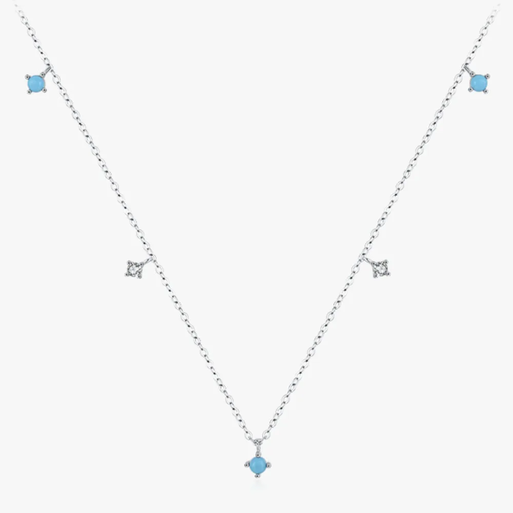 

BR New S925 Sterling Silver Turquoise Inlaid Collar Chain, Japanese and Korean Popular Fashion Simple and Versatile Ins Necklace