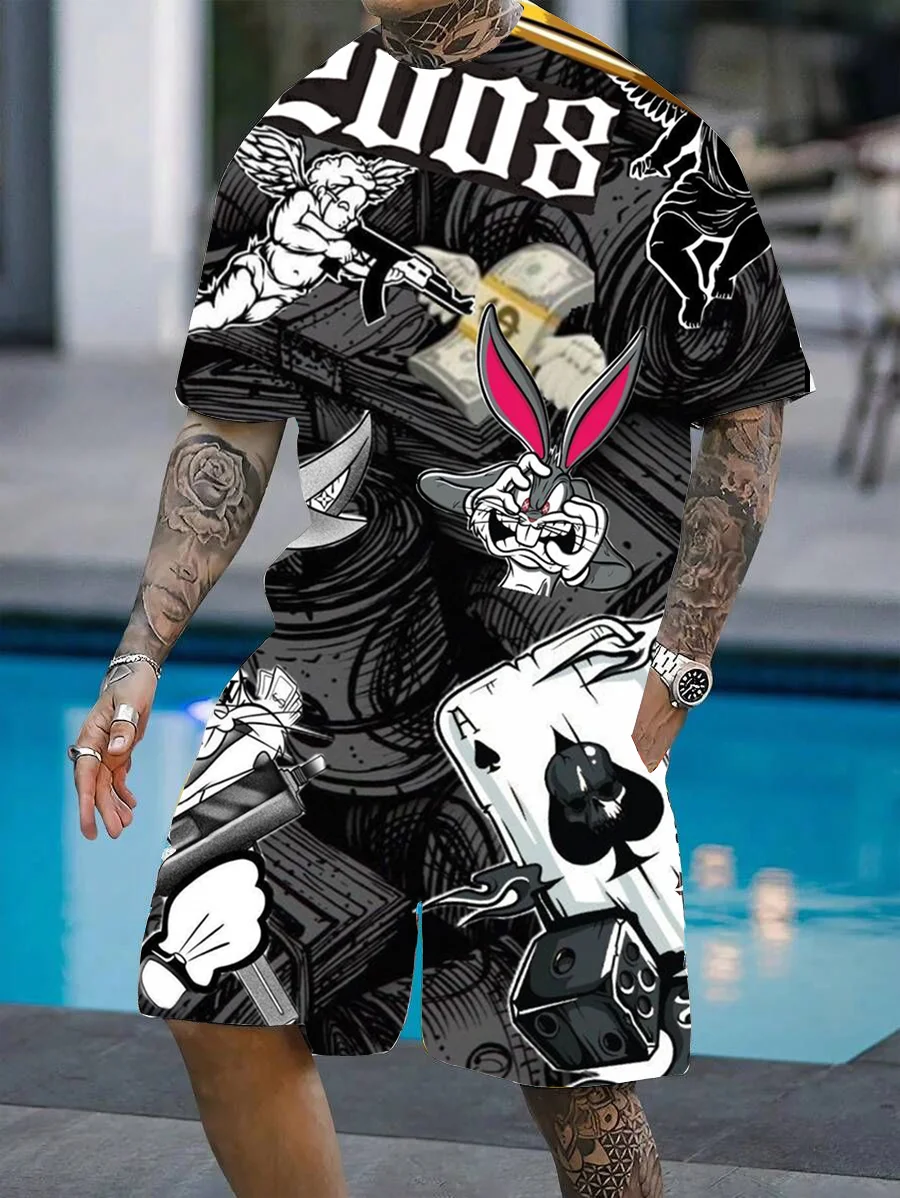 

Мужской костюм, комплект из 2 предметов, модный удобный комплект для отдыха, мужские футболки, шорты, подходят для занятий спортом, фитнесом, летом