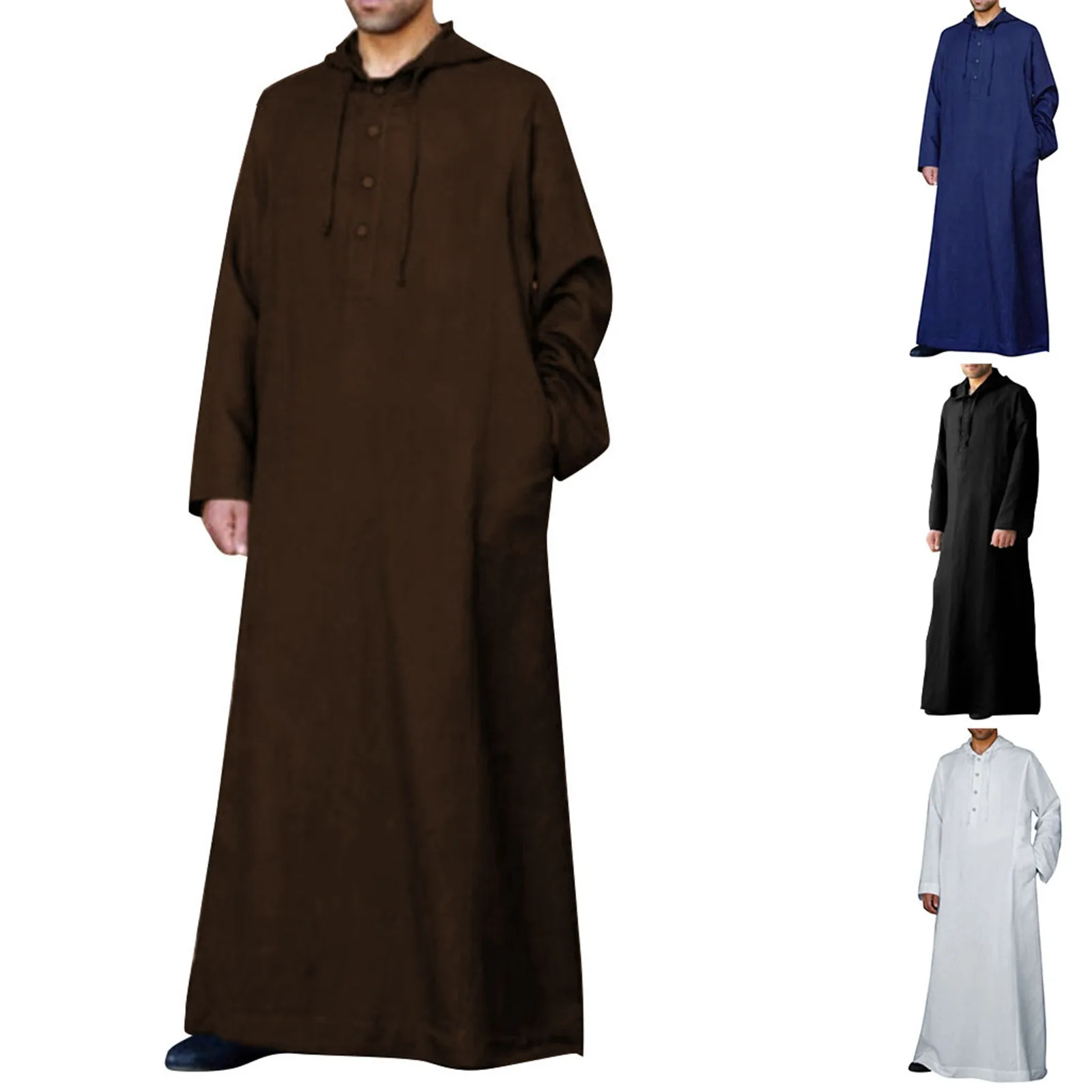 Roupas islâmicas soltas de manga comprida masculinas, vestido muçulmano, Kaftan Thobe, Kurta da Arábia Saudita, Paquistão, trajes muçulmanos