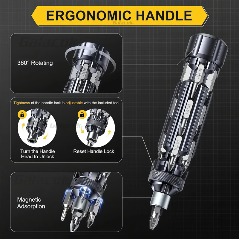 Galacok S1 EDC Multi-Function Screwdriver Set with Magnetic Torx Phillips Hex Drill Bit Portable Repair Tool for Outdoor Home