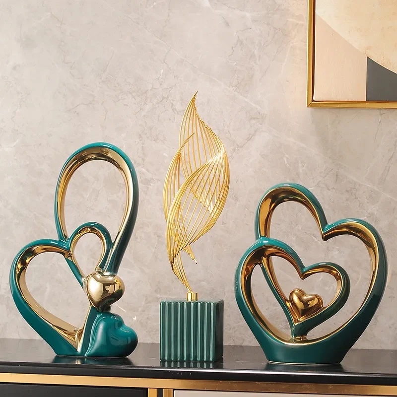 for Heart to Heart Ornament Set Home Wine Cabinet TV Cabinet Decoration Porch Housewarming New Home Gifts Light Luxury Style