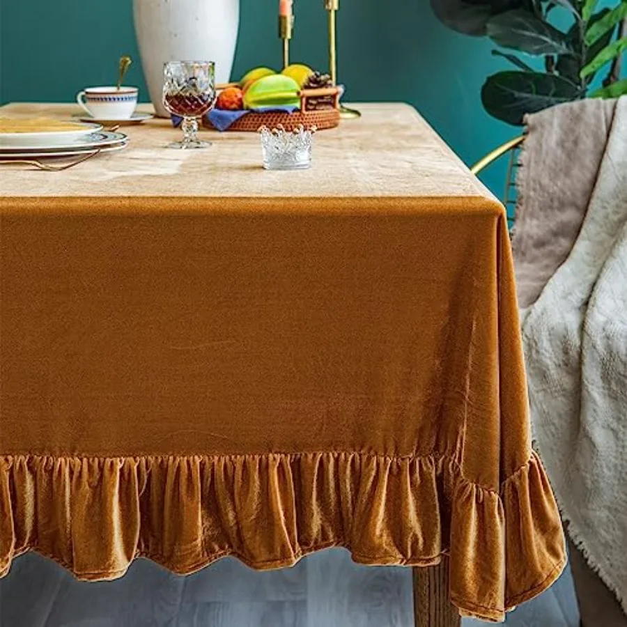 

Velvet Tablecloth Luxurious Solid Rectangle Table ClothOblong Retro Farmhouse Ruffle Tablecloths Washable Table Cover for Party