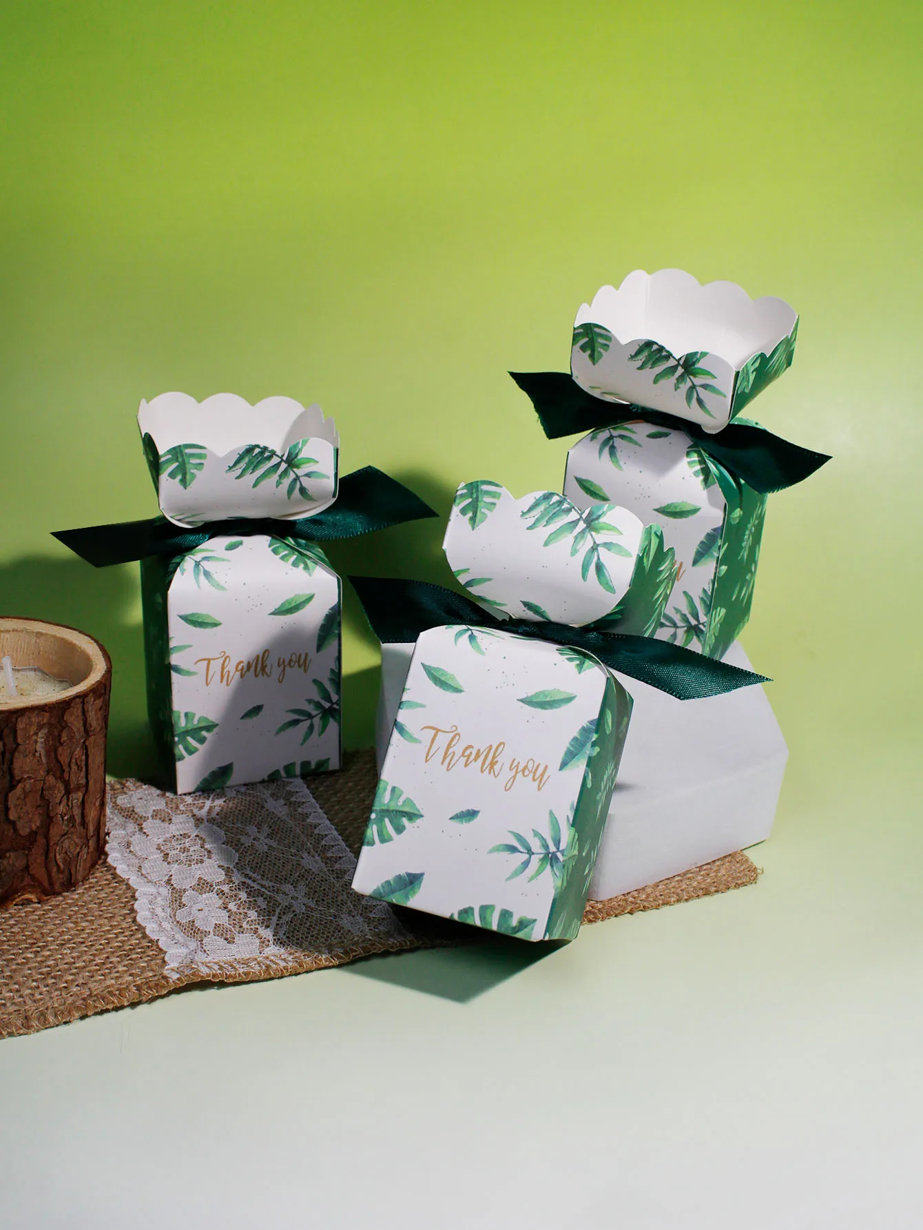 Elegant Botanical Thank You Gift Box with Satin Ribbon - Perfect for Wedding Favors, Bridal Showers, and Special Occasions