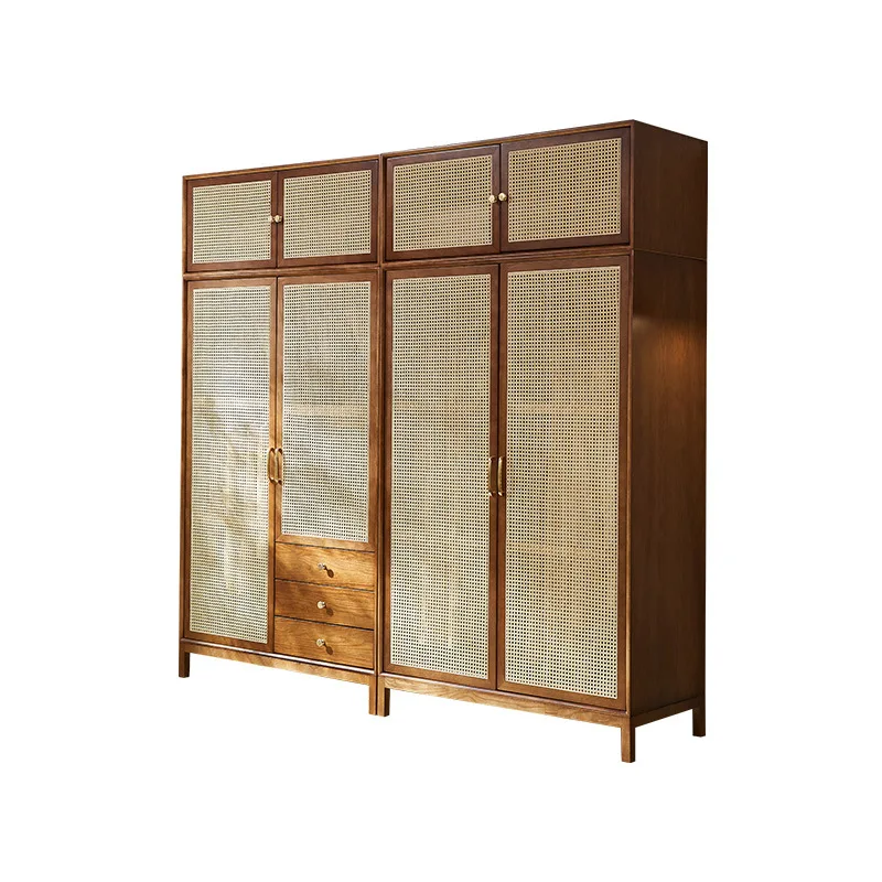 

Medieval solid wood rattan wardrobe simple two-door storage locker small apartment household