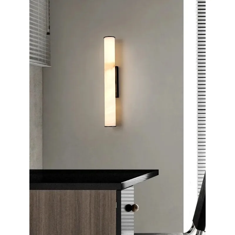 High End All Copper Spanish Natural Marble Wall Lamp Light Luxury Villa Living Room Background Wall Bedroom Bedside Decoration