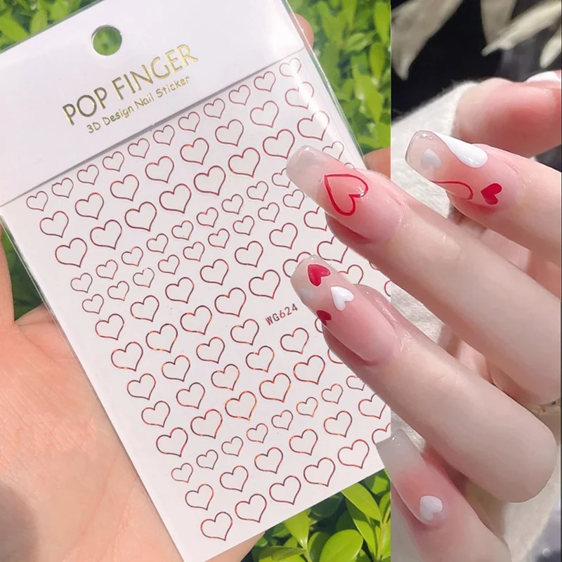 3d Nail Art Decals Rose Gold Loves Hollow hearts Stars Bowknots Adhesive Sliders Nail Stickers Decoration For Nail Manicure