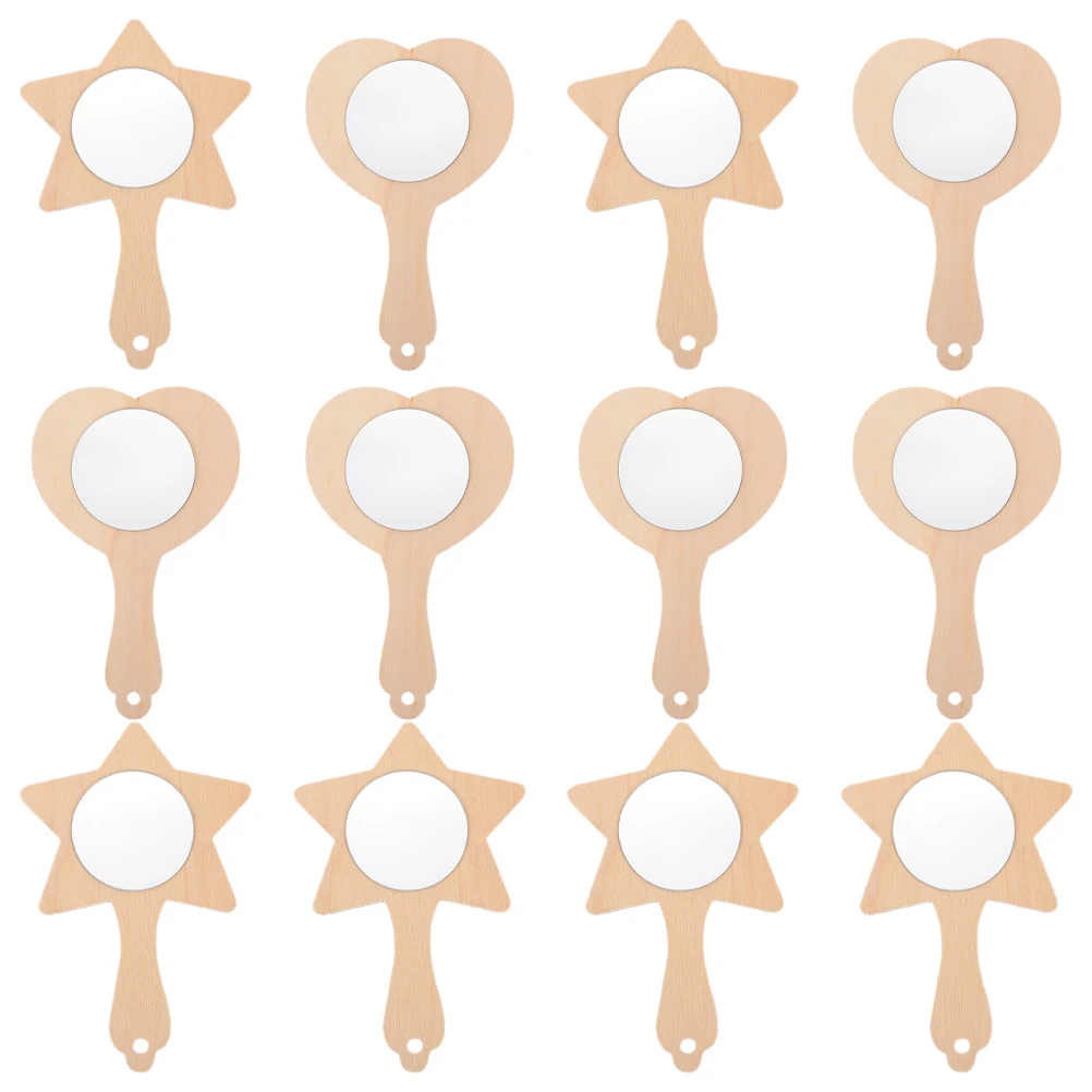 12 stuks diy houten kit onvoltooide handspiegels voor kinderen schilderen ambachtelijke mini spiegel decoratieve spiegel voor kinderen educatief