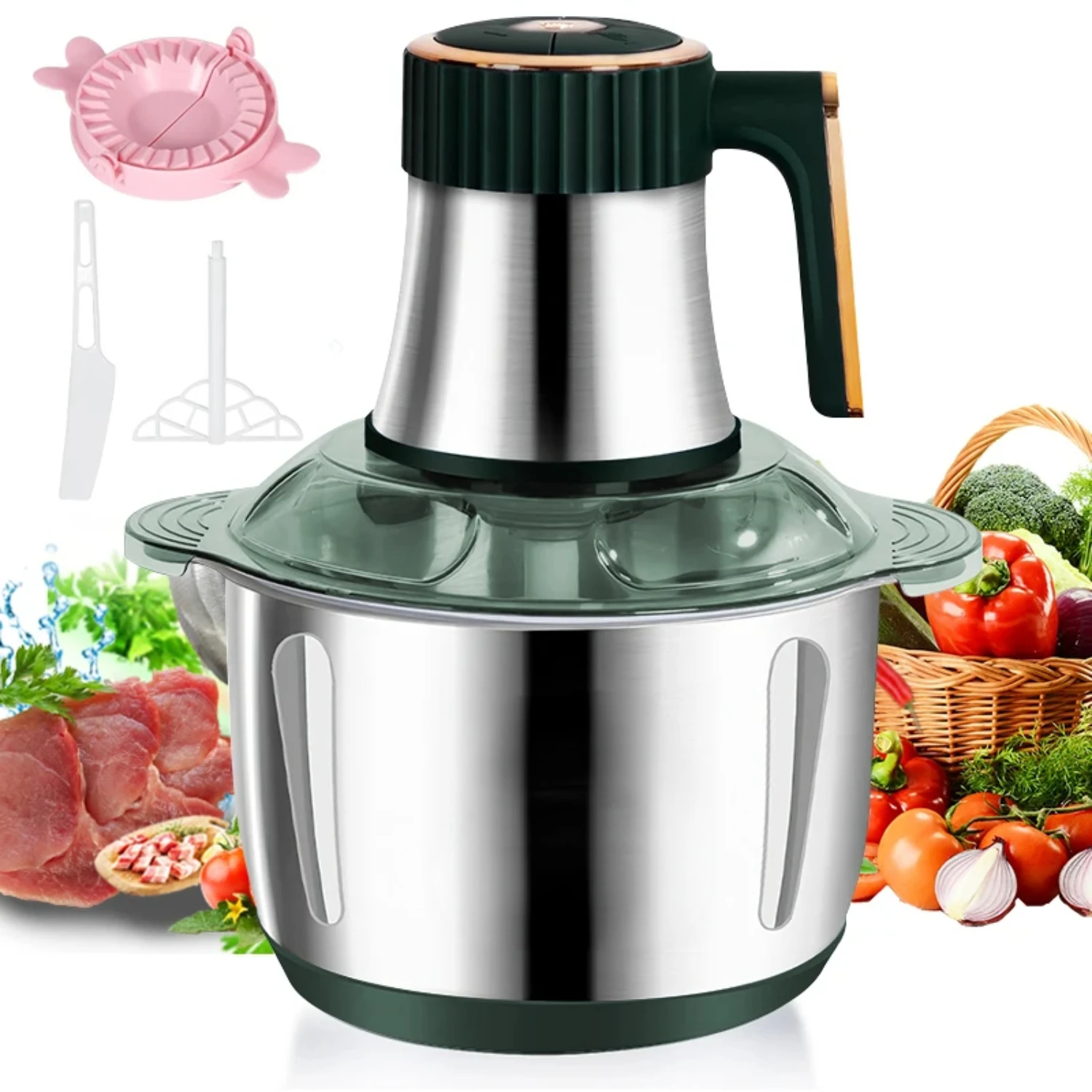 

New 5L Multifunctional Stainless Steel Meat Grinders and Vegetable Slicer Processor - High-Capacity Food Crusher, Powerful 6S Ch