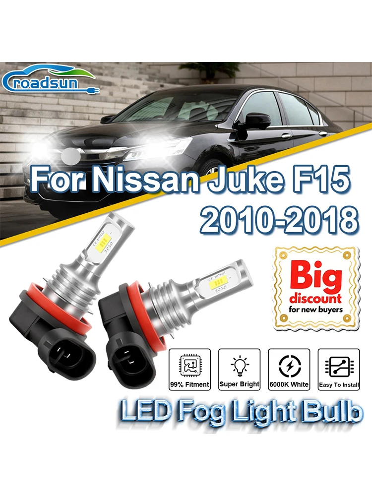 ROADSUN pour Nissan Juke F15 2010 2011 2012 2013 2014 2015 2016 2017 2018 Canbus LED ampoules antibrouillard mise à niveau Ampoules de phares antibrouillard