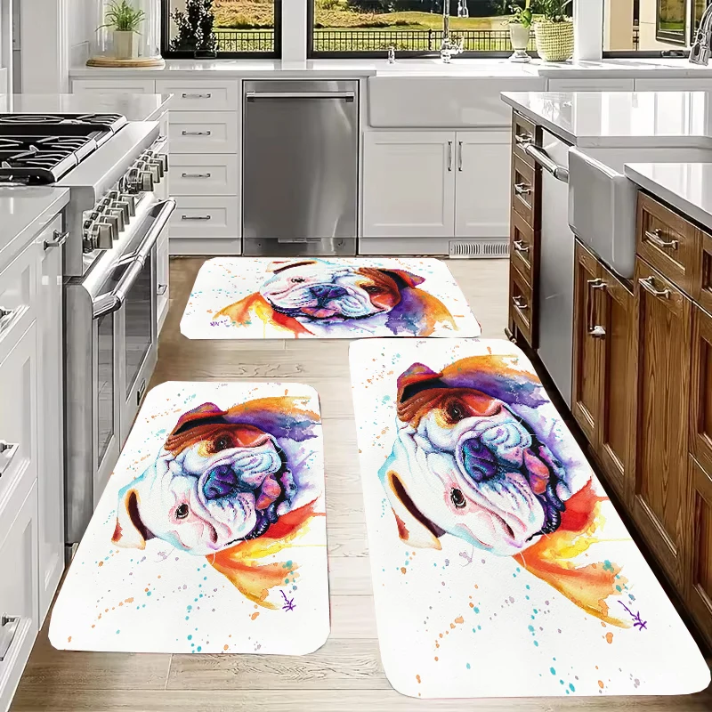 Cartoon Bulldog Graphic Bath Mats Animals Dogs House Doormat Decor Print Absorbent Floor Rug Non-Slip Kitchen Welcome Carpet