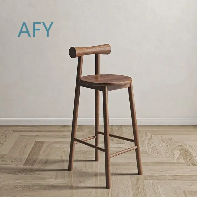 Nordic Minimalist Cherry Bar Stool for Home Use Modern High Back Butterfly Back Dining Chair Solid Wood Counter Stool for Bar
