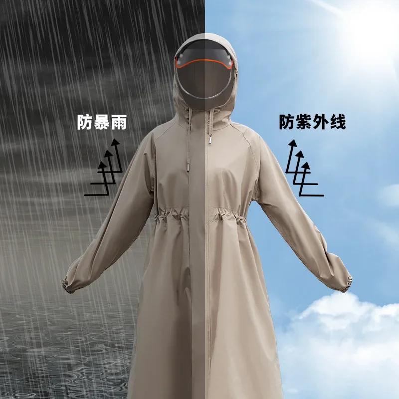 Women Rain Coat Fashion Long Impermeable Hooded Zipper Raincoats Outdoor Hiking Travel Fishing Waterproof Rain Jacket Poncho