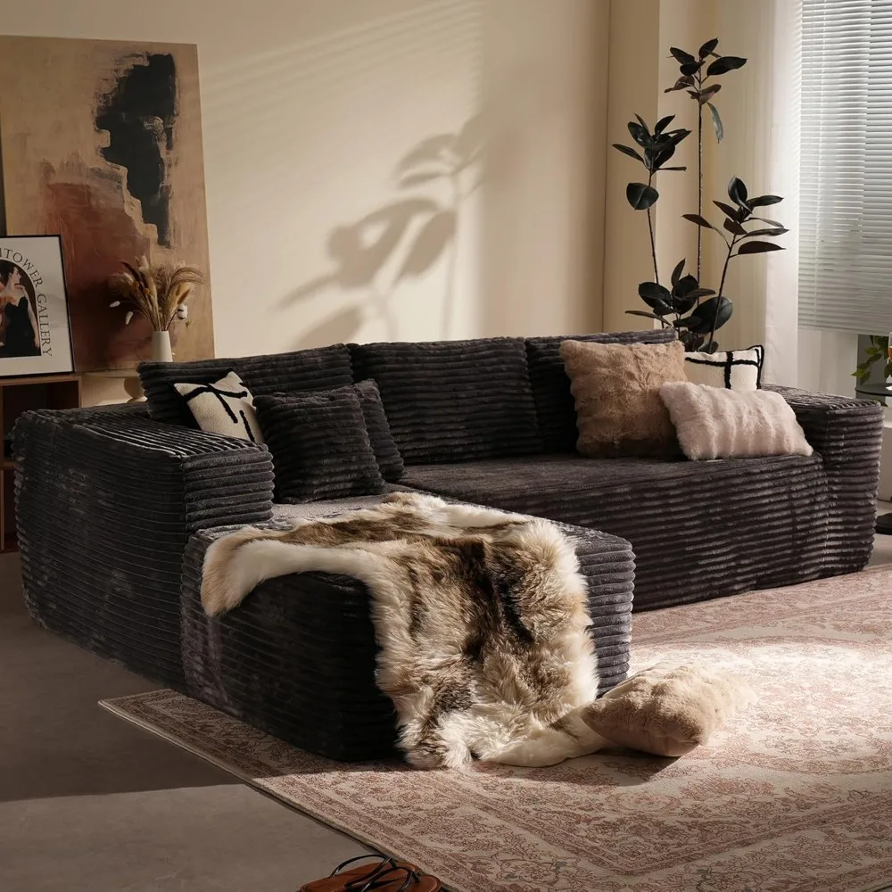 

106" Cloud Sectional Couch with Chaise Lounge,L Shaped Modular Modern Sofa,Comfy Corduroy Fluffy Sofa with Deep Seat,No Assembly