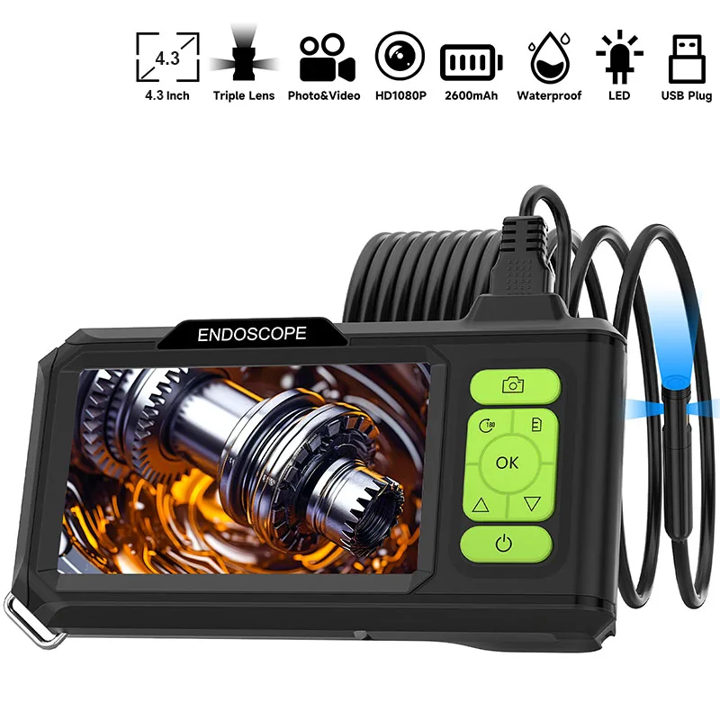 4.3'' Screen Industrial Endoscope HD1920P 5.0MP Autofocus Camera HD1080P Single Dual Triple Car Inspection Borescope Take Photo