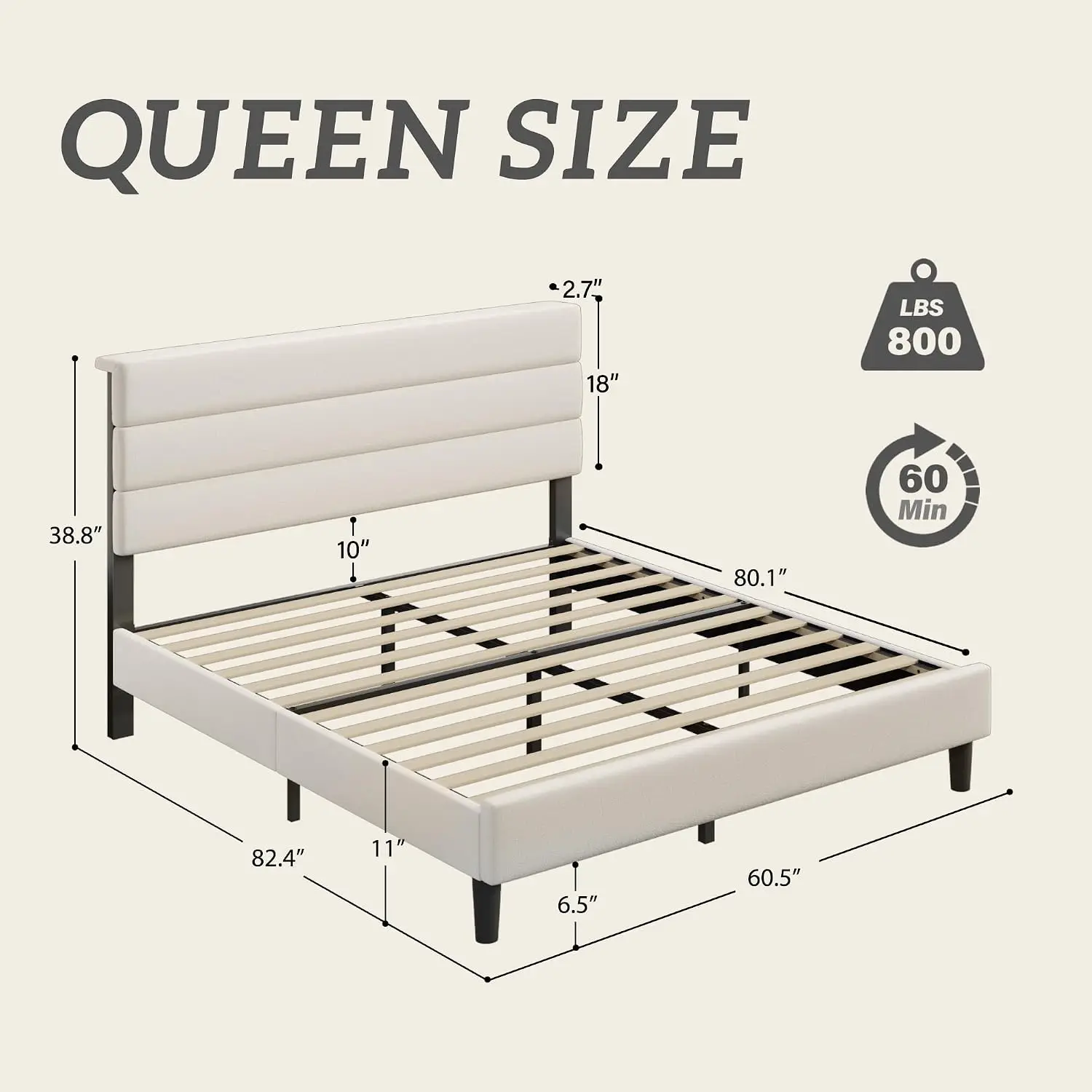 Queen Bed Frame, Platform Bed Frame with Velvet Upholstered Headboard, No Box Spring Needed, Sturdy Metal Support, Customized