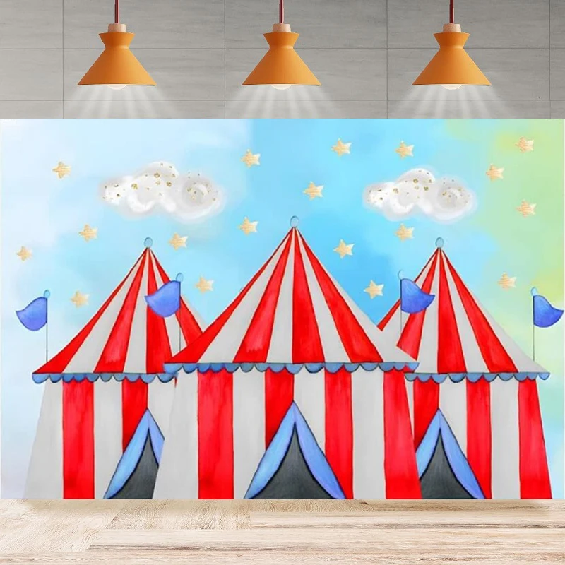 Photography Backdrop Red Stripe Circus Tent Kids Birthday Background Carnival Signs Baby Shower Dessert Table Decor Banner