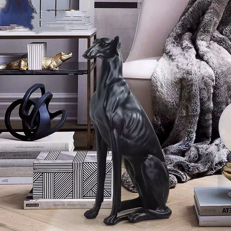 Home Decor Dog Statues And Sculptures Black Resin Animal Decoration Room Floor Large Ornaments Accessories Nordic modern art